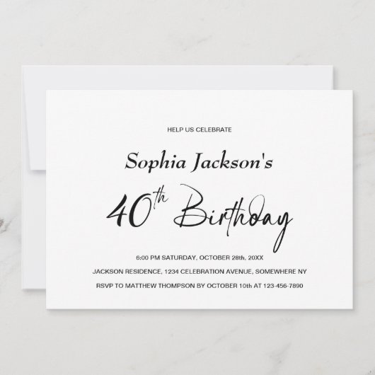 Moderne minimalistische 40e verjaardag kaart (Voorkant)