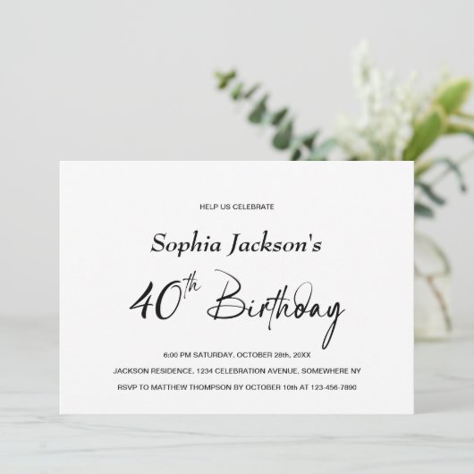 Moderne minimalistische 40e verjaardag kaart (Staand voorkant)