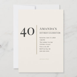 Moderne Minimalistische 40e Verjaardagsviering voo Kaart