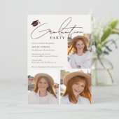 Moderne minimalistische 4 foto afstudeerfeest kaart (Staand voorkant)