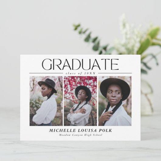 Moderne minimalistische 4 foto afstuderen aankondiging (Staand voorkant)