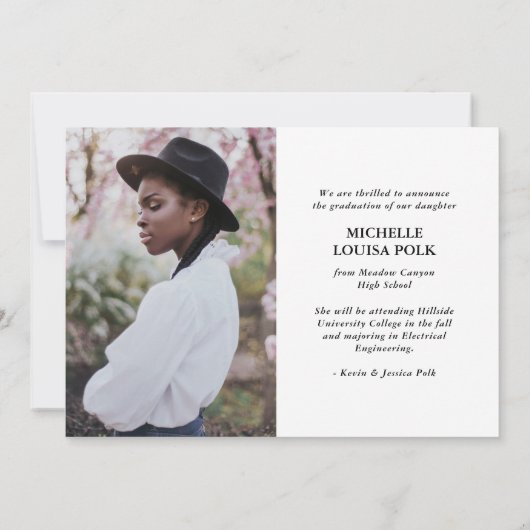 Moderne minimalistische 4 foto afstuderen aankondiging (Achterkant)