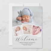 Moderne Minimalistische 4 Foto Collage Baby Boy Ge Aankondiging (Voorkant)