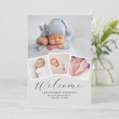 Moderne Minimalistische 4 Foto Collage Baby Boy Ge Aankondiging (Staand voorkant)