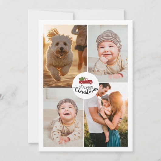 Moderne minimalistische 4 foto collage kerst feestdagenkaart (Voorkant)