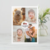 Moderne minimalistische 4 foto collage kerst feestdagenkaart (Staand voorkant)