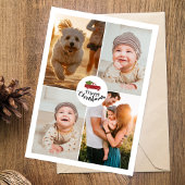 Moderne minimalistische 4 foto collage kerst feestdagenkaart