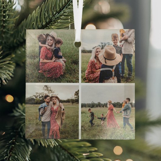 Moderne minimalistische 4 foto collage kerst glas ornament