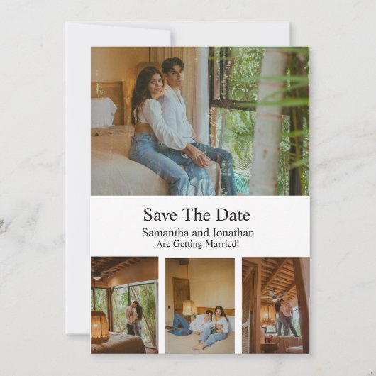 Moderne minimalistische 4 foto Opslaan van datumka Kaart (Voorkant)