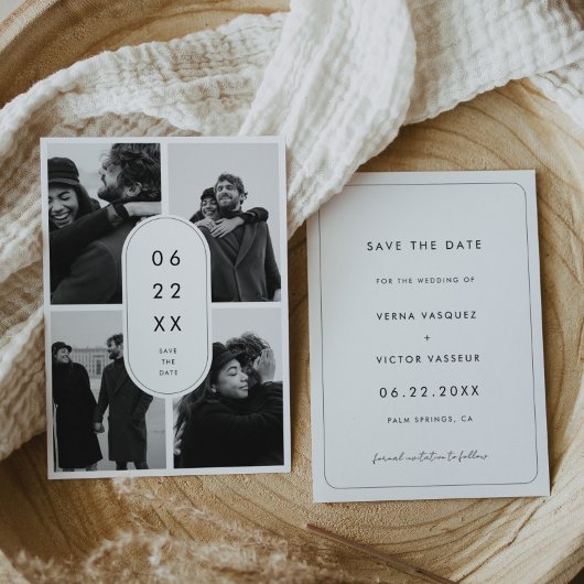 Moderne minimalistische 4-foto Sla de datum op Save The Date
