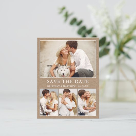 Moderne minimalistische 4 foto's sparen de Date Kr Briefkaart (Staand voorkant)