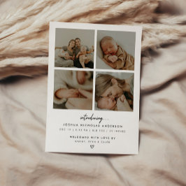 Moderne Minimalistische 5 Babyfoto's Geboorte Aankondiging