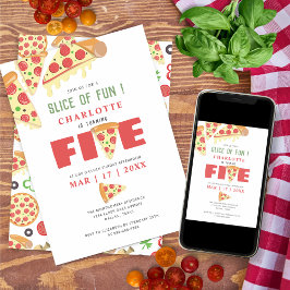 Moderne minimalistische 5e verjaardag Pizza Party Kaart