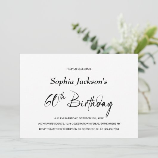 Moderne Minimalistische 60e Verjaardagsfeestje Kaart (Staand voorkant)
