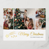 Moderne minimalistische 6 foto familienaam folie feestdagen briefkaart (Voorkant)