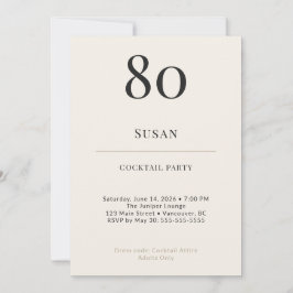 Moderne Minimalistische 80ste Verjaardag Cocktailp Kaart