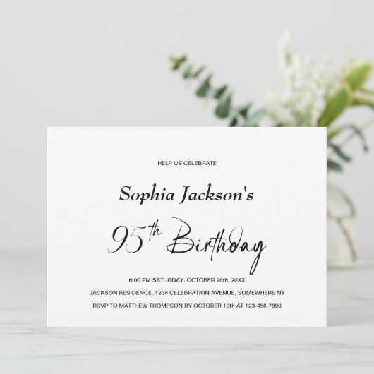 Moderne minimalistische 95e verjaardagsfeestje kaart (Staand voorkant)