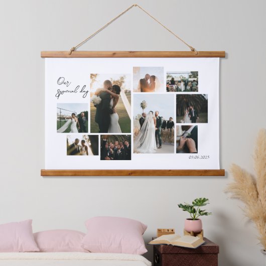 Moderne minimalistische 9 foto's bruiloft collage hangend wandkleed (Slaapkamer)