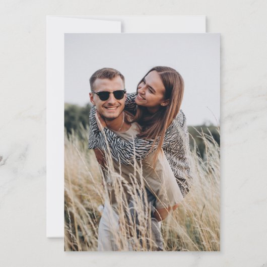Moderne minimalistische aangepaste fotobruiloft kaart (Achterkant)