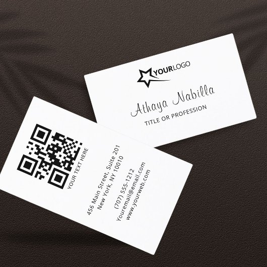 Moderne minimalistische aangepaste Logo en QR-code Visitekaartje