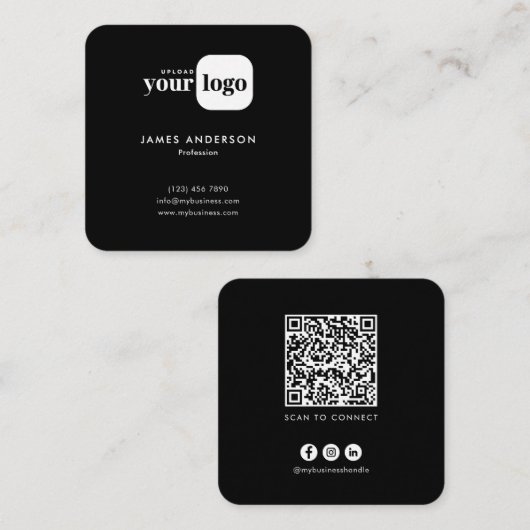 Moderne Minimalistische Aangepaste Logo QR-code Vierkante Visitekaartje (Voorkant / Achterkant)