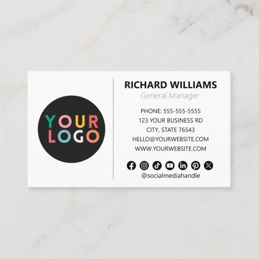 Moderne Minimalistische Aangepaste Logo Social Med Visitekaartje (Voorkant)