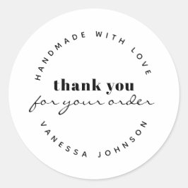 Moderne, minimalistische aangepaste naam bedankt v ronde sticker