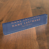 Moderne Minimalistische Aangepaste Navy Blauwe Bur Naambordje (Zijkant)