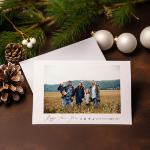 Moderne minimalistische aangepaste nieuwjaarsfotok kaart