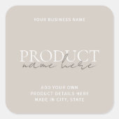 Moderne minimalistische aangepaste productetikette vierkante sticker (Voorkant)