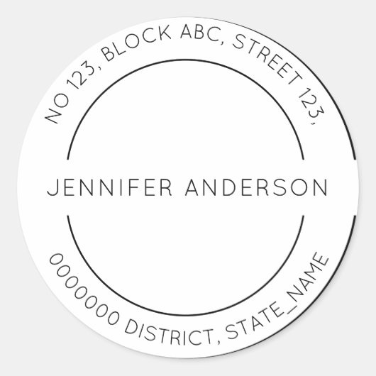 Moderne Minimalistische Aangepaste Retouradres Sti Ronde Sticker (Voorkant)