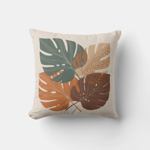 Moderne Minimalistische Aardetone Monstera Bladere Kussen