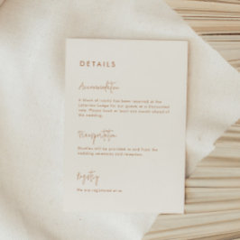 Moderne minimalistische aardse bruiloft details informatiekaartje