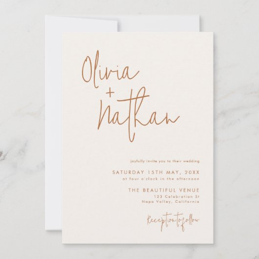 Moderne minimalistische aardse bruiloft kaart (Voorkant)