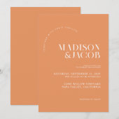 Moderne minimalistische abrikoos crush bruiloft kaart (Voorkant / Achterkant)