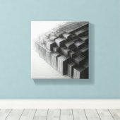 Moderne Minimalistische Abstracte Draadframe Kubus Canvas Afdruk (Insitu (Houten vloer))
