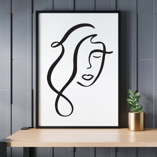 Moderne minimalistische Abstracte Face Line Art te Poster