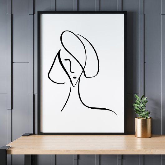 Moderne minimalistische Abstracte Face Line Art te Poster