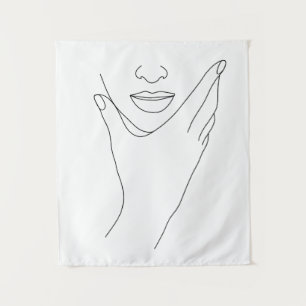 Moderne minimalistische Abstracte Face Line Art te Wandkleed