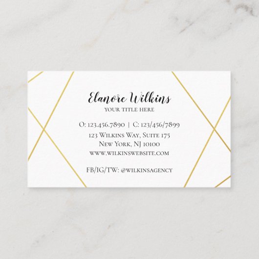 Moderne minimalistische Abstracte Faux Gold Profes Visitekaartje (Achterkant)