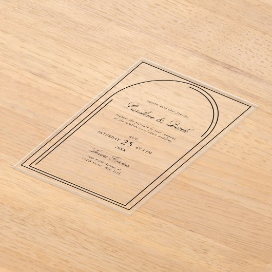 Moderne minimalistische acryl bruiloft | boogrand acryl uitnodigingen (Laagn)