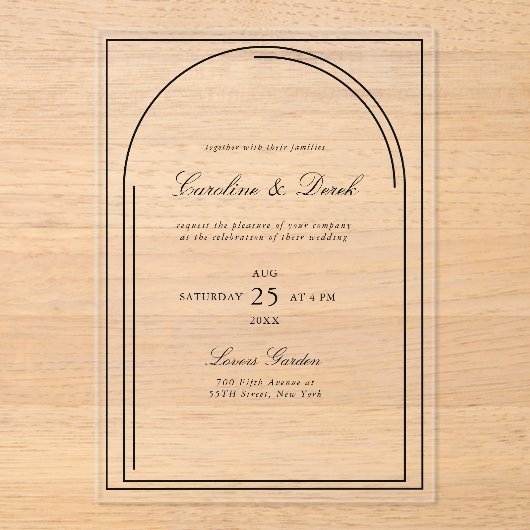 Moderne minimalistische acryl bruiloft | boogrand acryl uitnodigingen (Voorkant)