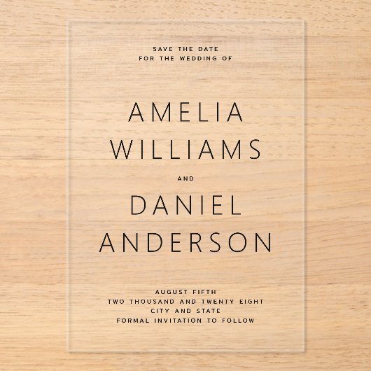 Moderne minimalistische acryl uitnodigingen (Voorkant)