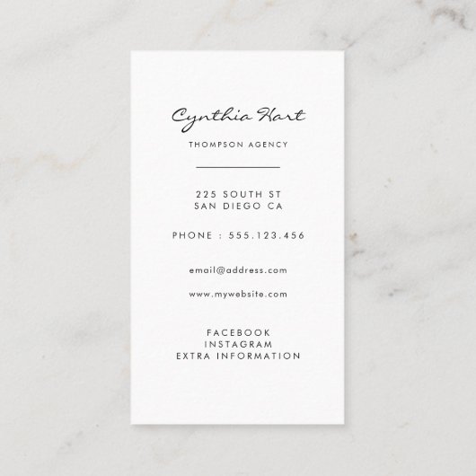 Moderne minimalistische actrice model foto visitekaartje (Achterkant)