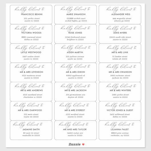 Moderne minimalistische adresetiketten voor bruilo sticker (Vel)