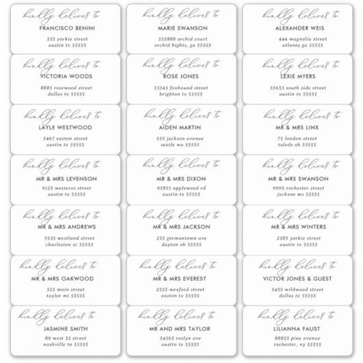 Moderne minimalistische adresetiketten voor bruilo sticker (Voorkant)