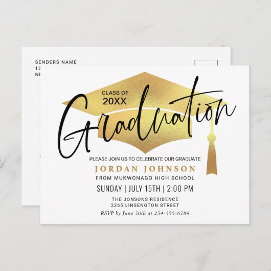 Moderne Minimalistische Afstudeerfeest Uitnodiging (Voorkant / Achterkant)