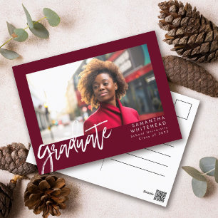 Moderne Minimalistische Afstudeerfoto Burgundy Briefkaart