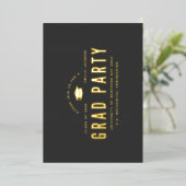 Moderne minimalistische Afstuderen 2023 Zwarte Gol Folie Uitnodiging (Staand Voorkant)