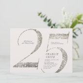 Moderne minimalistische all white party 25e verjaa kaart (Staand voorkant)